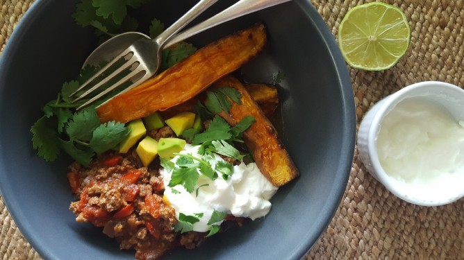 Cooking with Mince – Mexican Beef Mince with Roast Sweet Potatoes